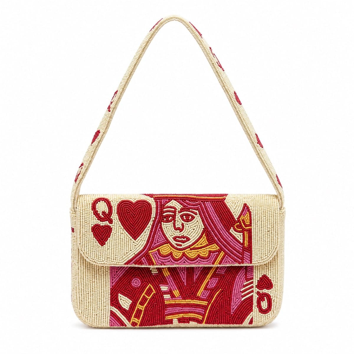 Queen of Hearts Beaded Shoulder Bag