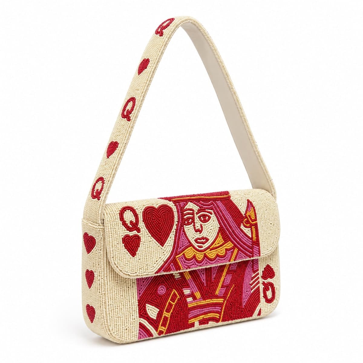 Queen of Hearts Beaded Shoulder Bag