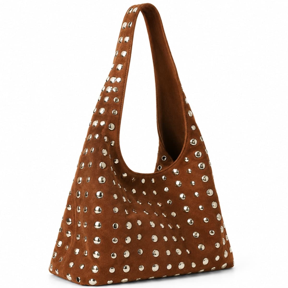Icon Large Studded Suede Leather Bag