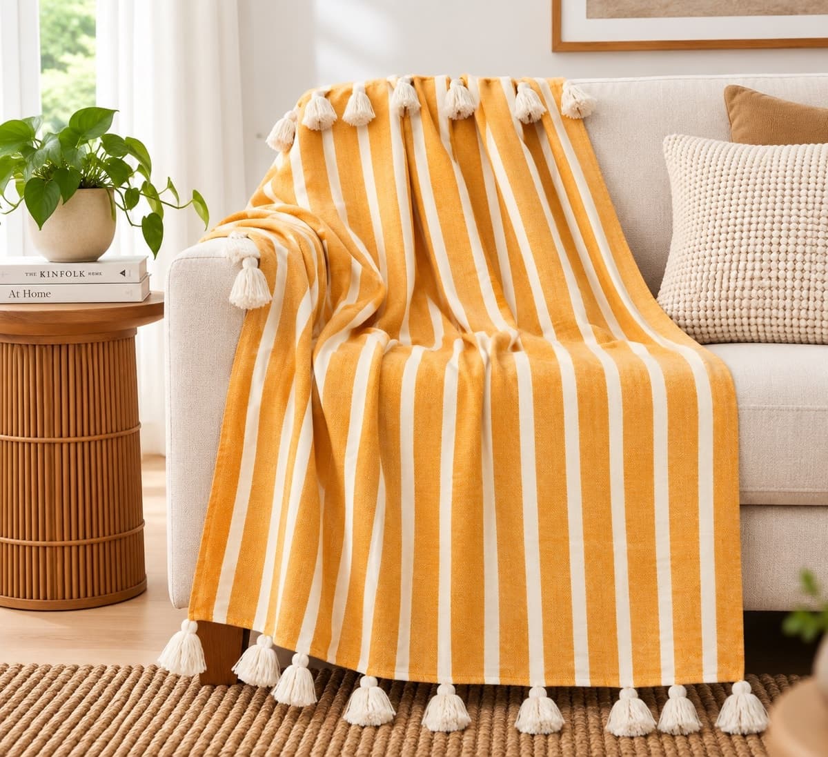 Golden Stripe Cotton Throw