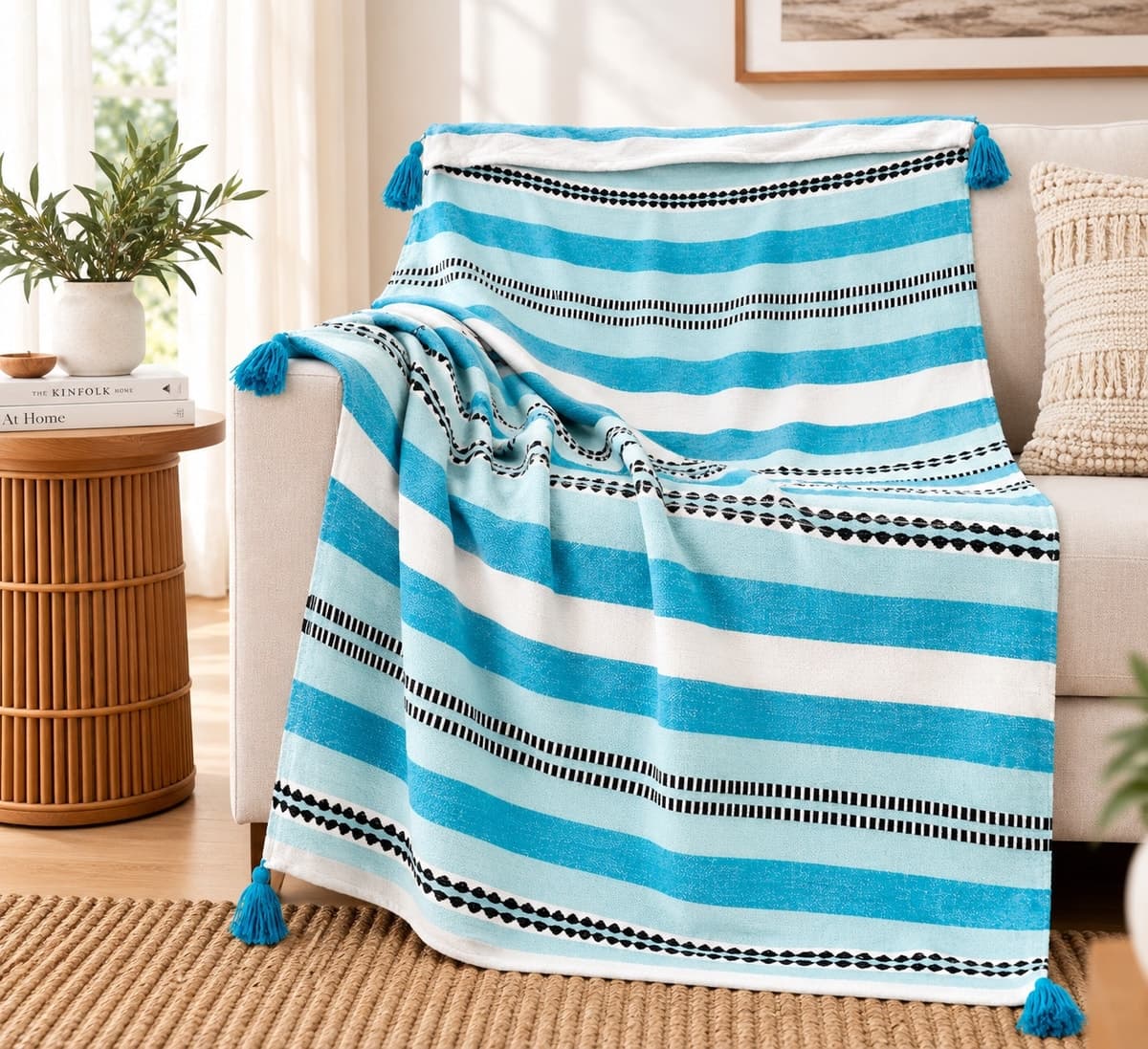 Aqua Horizon Cotton Throw