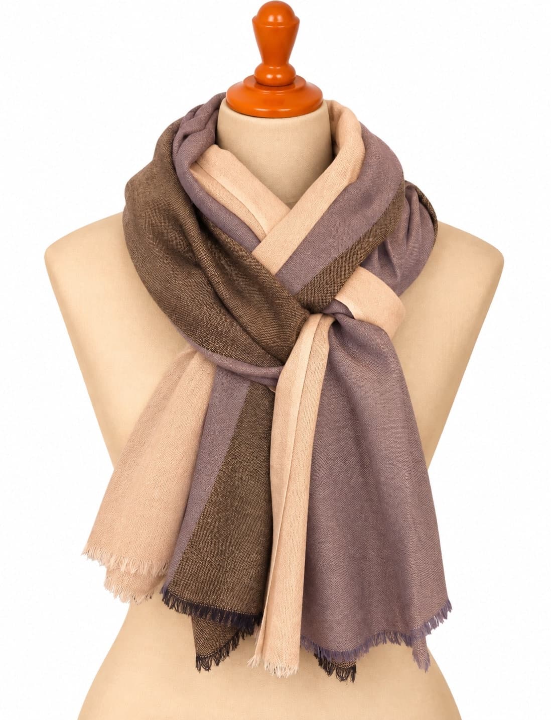 Kashmir Ivory Taupe Merino Silk Scarf
