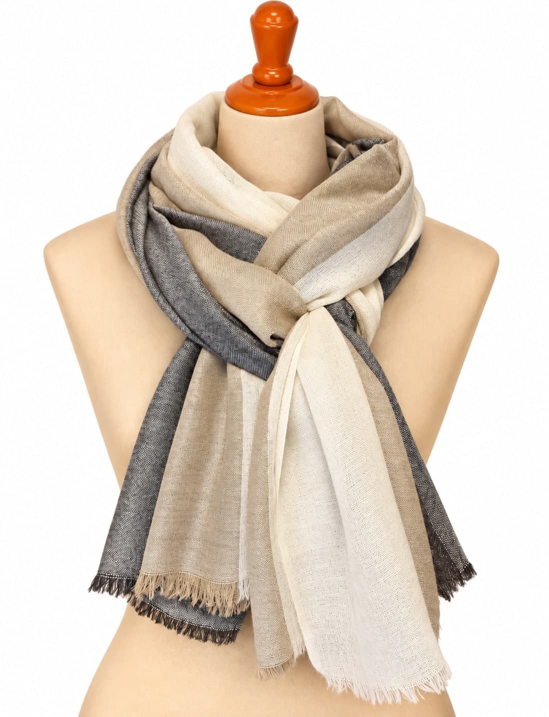 Kashmir Ivory Taupe Merino Silk Scarf
