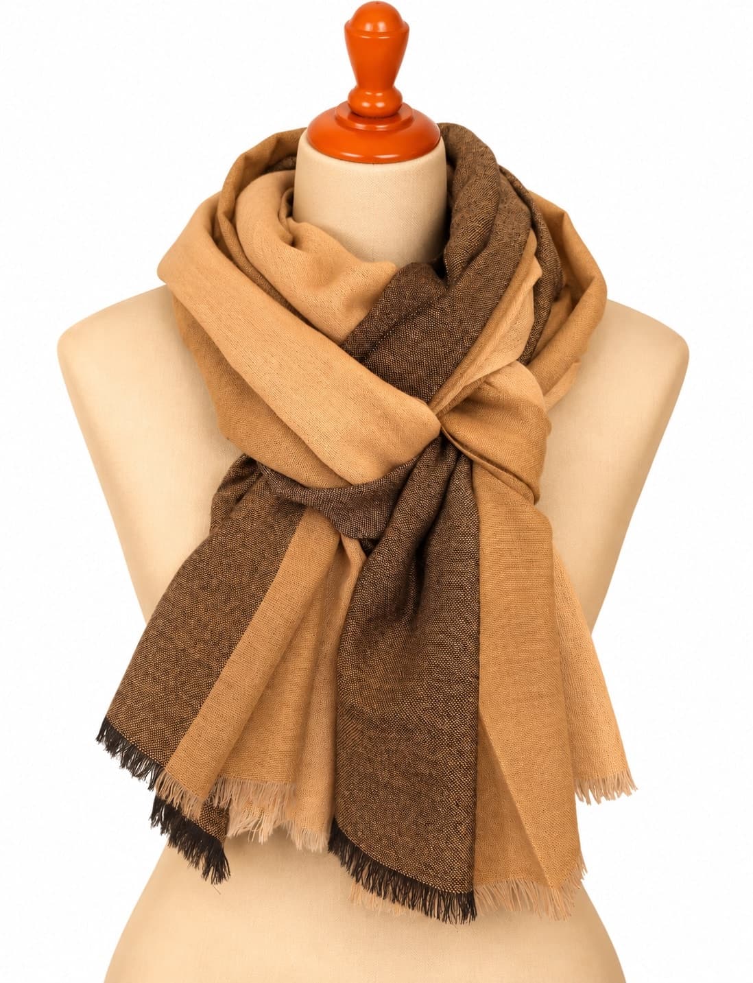 Kashmir Ivory Taupe Merino Silk Scarf