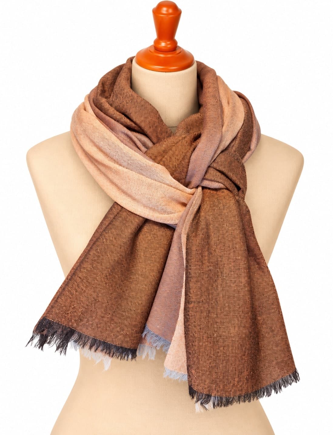 Kashmir Ivory Taupe Merino Silk Scarf