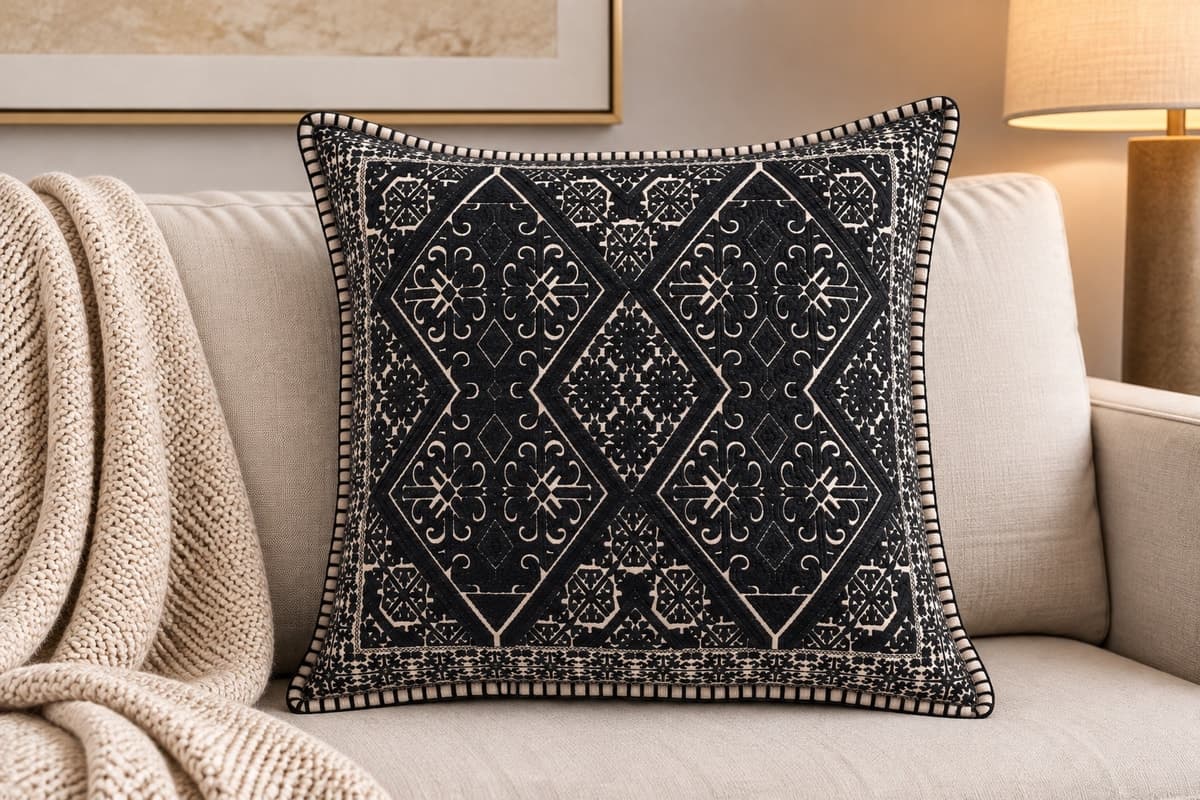 Heritage Noir Embroidered Velvet Cushion Cover