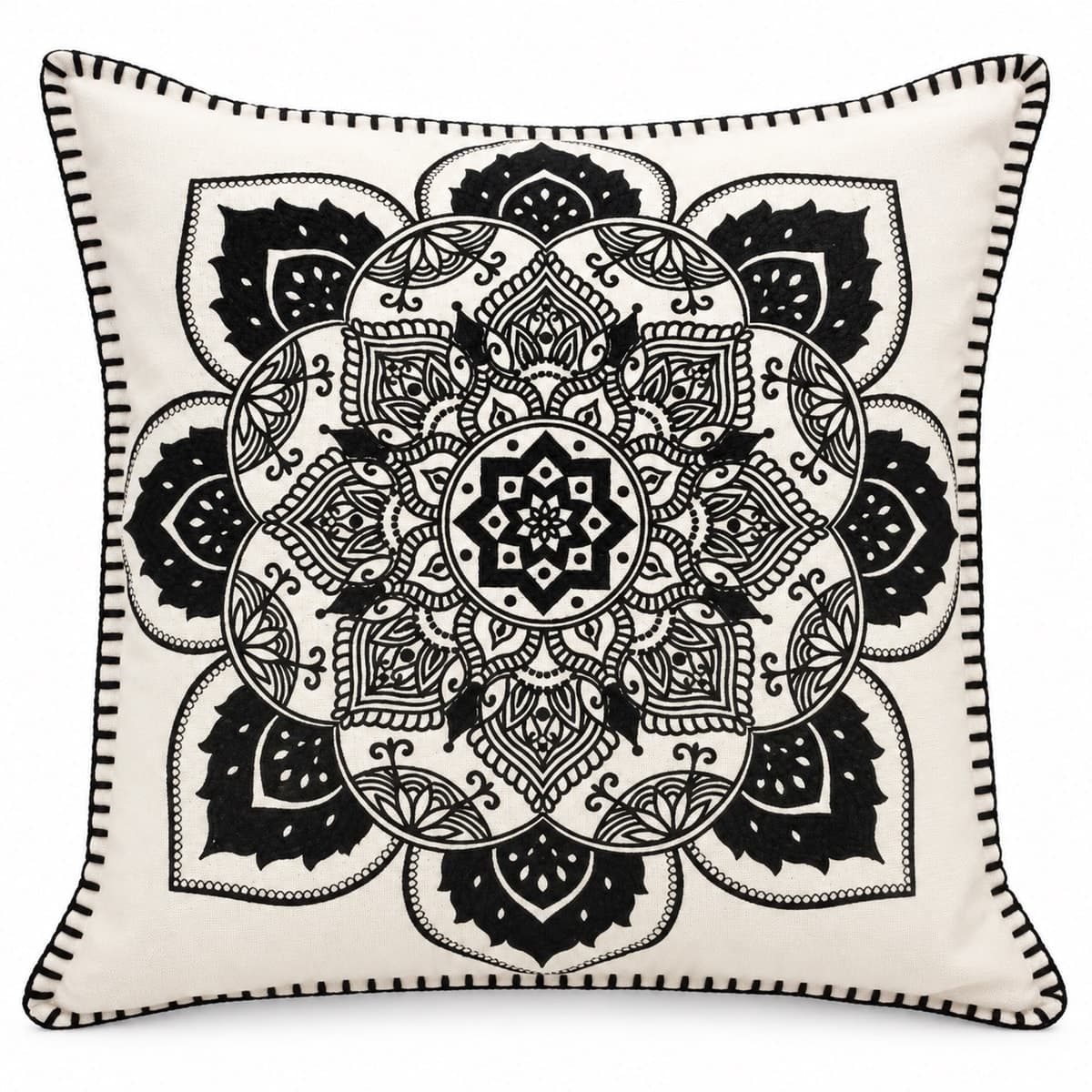 Noir Mandala Linen Cushion Cover