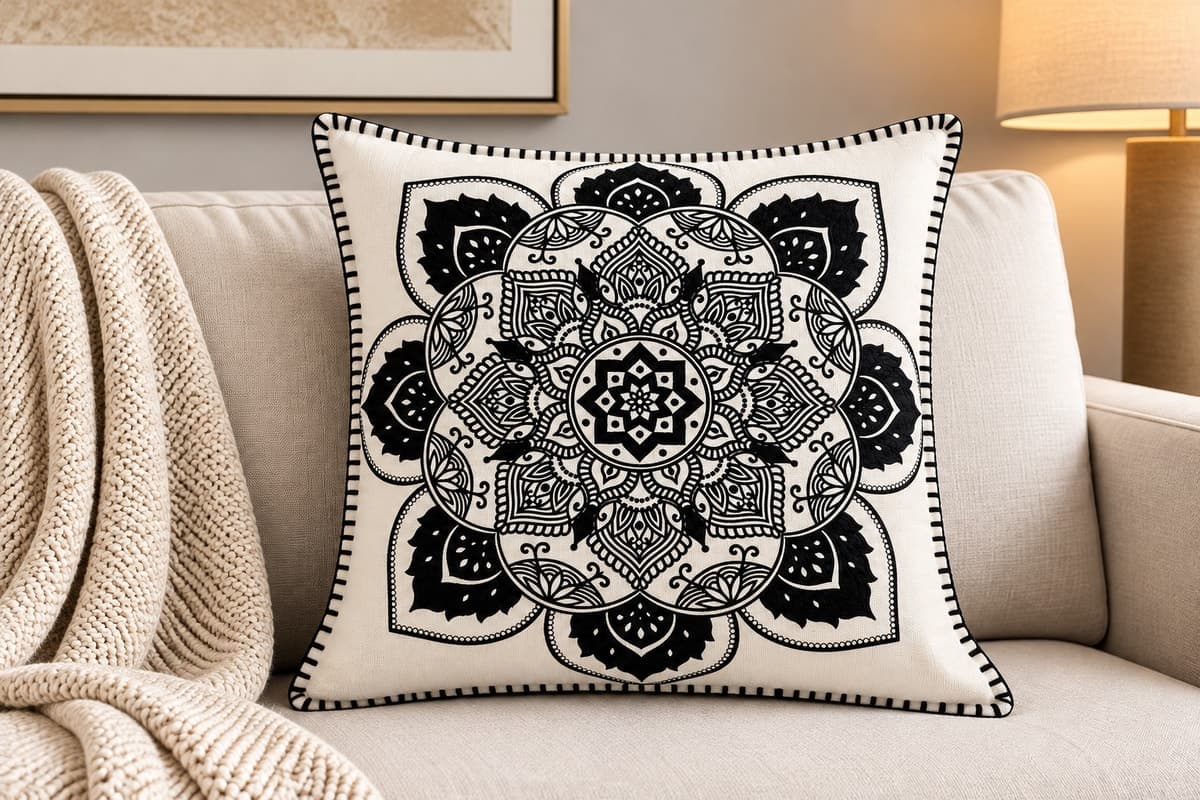 Noir Mandala Linen Cushion Cover