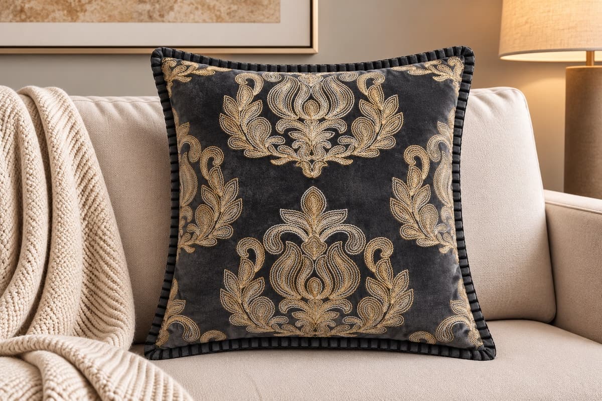 Noir Baroque Velvet Embroidered Cushion Cover