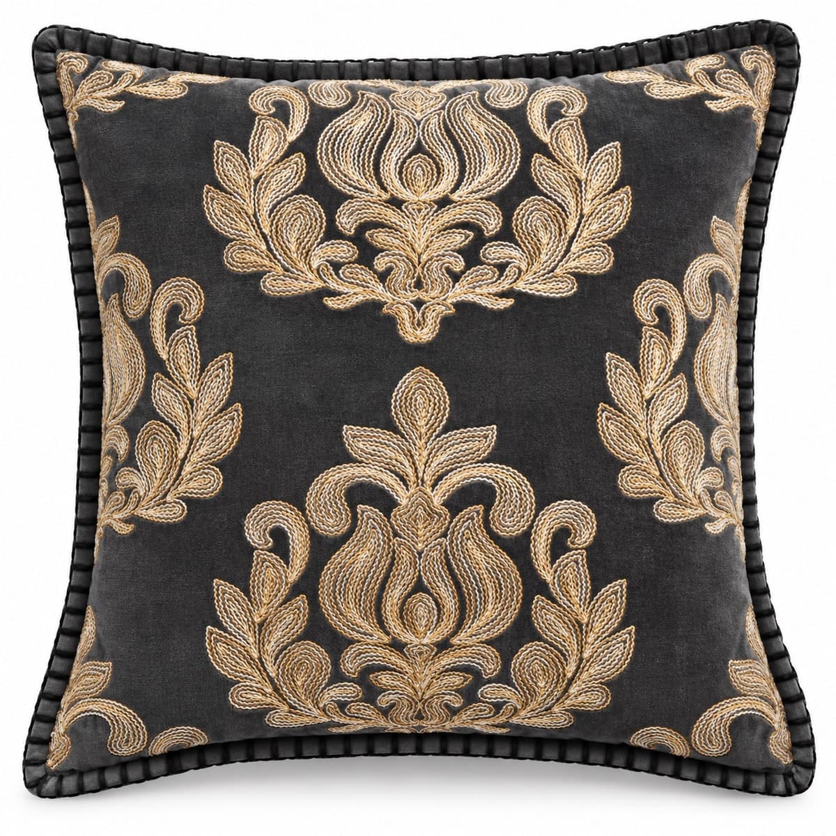 Noir Baroque Velvet Embroidered Cushion Cover