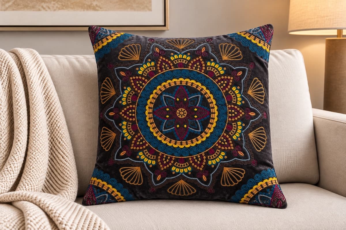 Midnight Mandala Velvet Cushion Cover