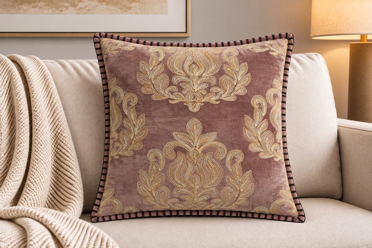 Mauve Imperial Velvet Embroidered Cushion Cover