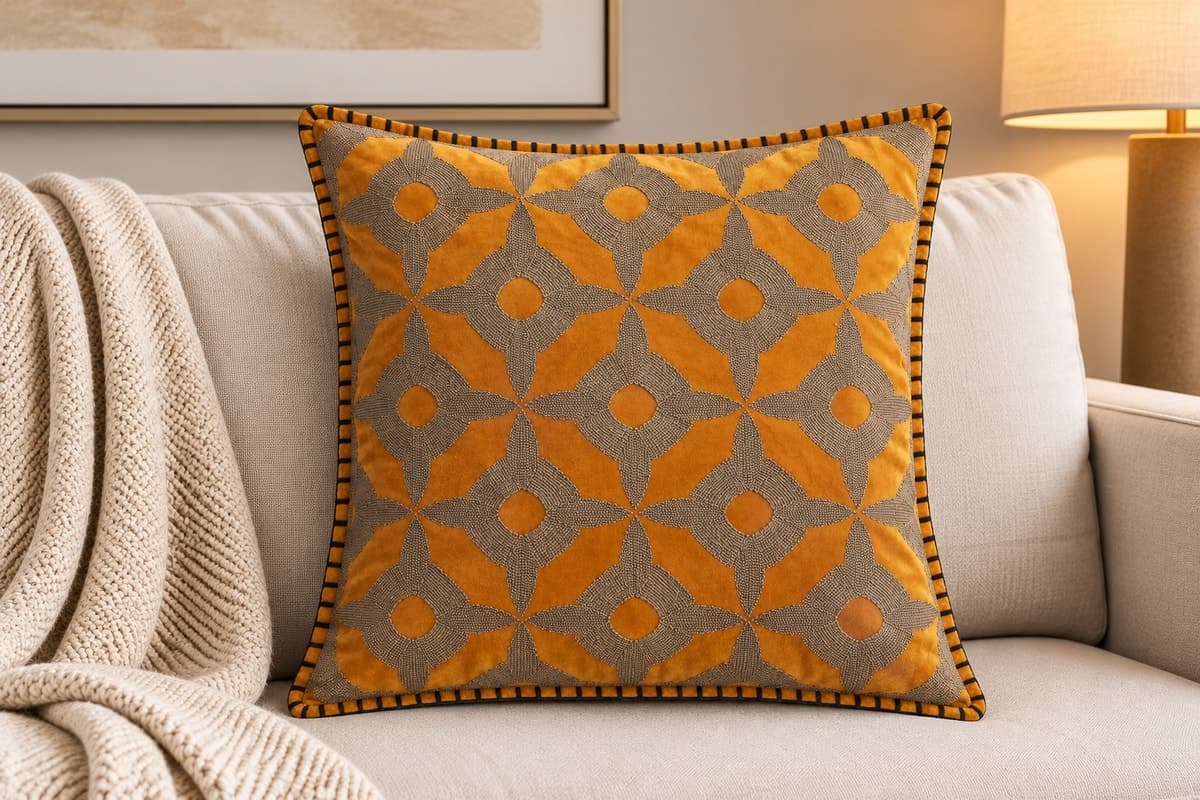 Golden Heritage Velvet Embroidered Cushion Cover