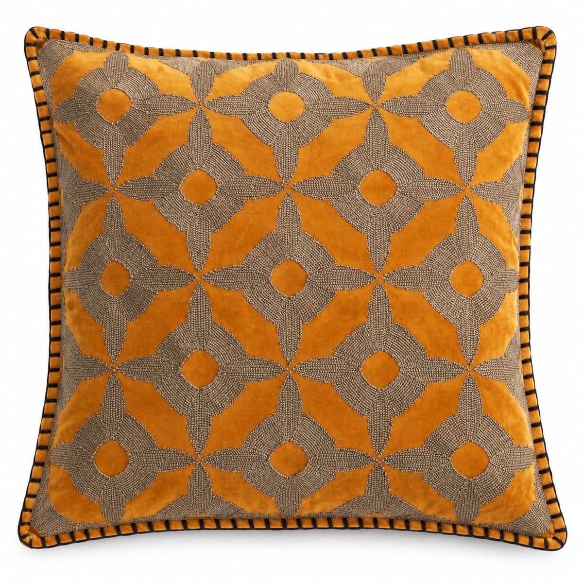 Golden Heritage Velvet Embroidered Cushion Cover