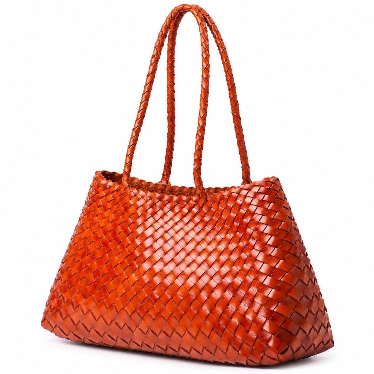 GAIA LONG HANDLE WOVEN LEATHER BAG