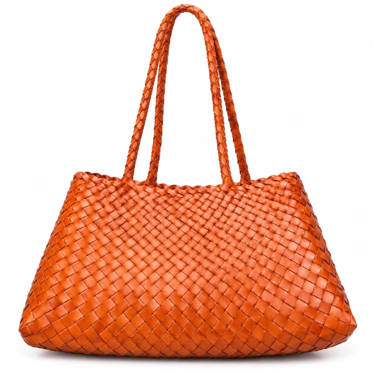 GAIA LONG HANDLE WOVEN LEATHER BAG