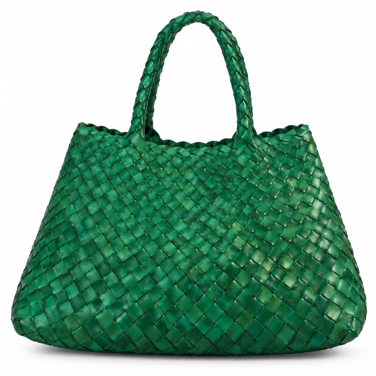 GAIA LONG HANDLE WOVEN LEATHER BAG
