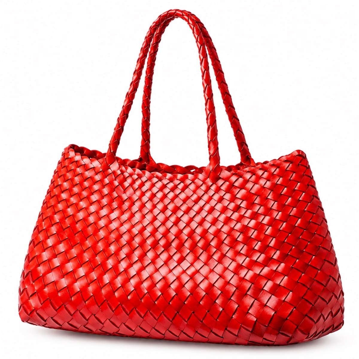 GAIA LONG HANDLE WOVEN LEATHER BAG