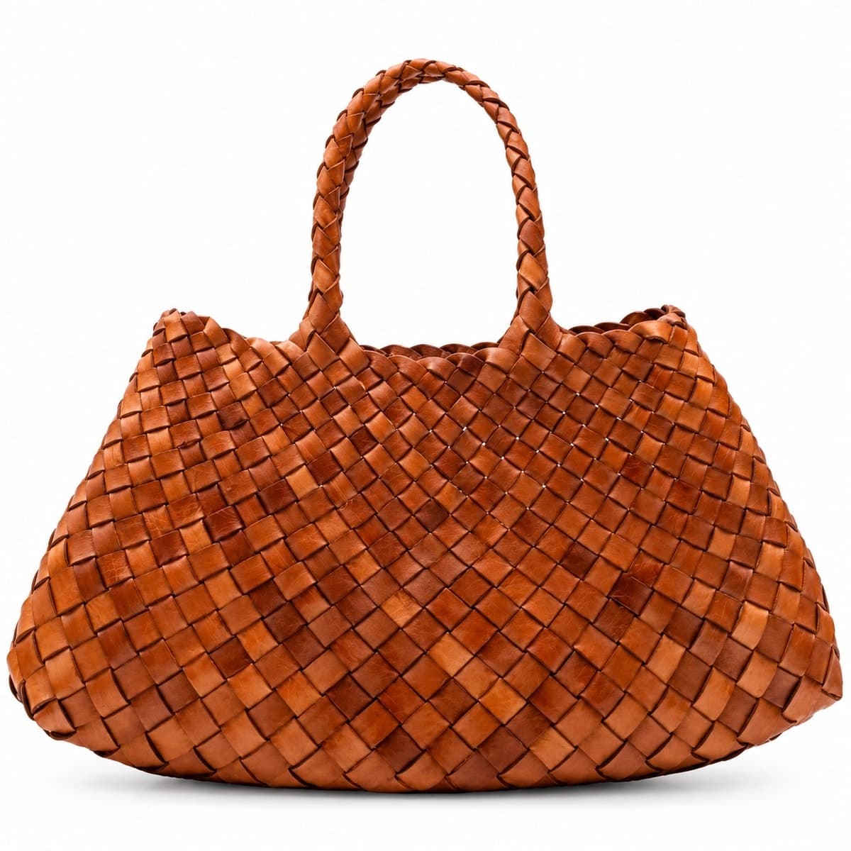 GAIA LONG HANDLE WOVEN LEATHER BAG