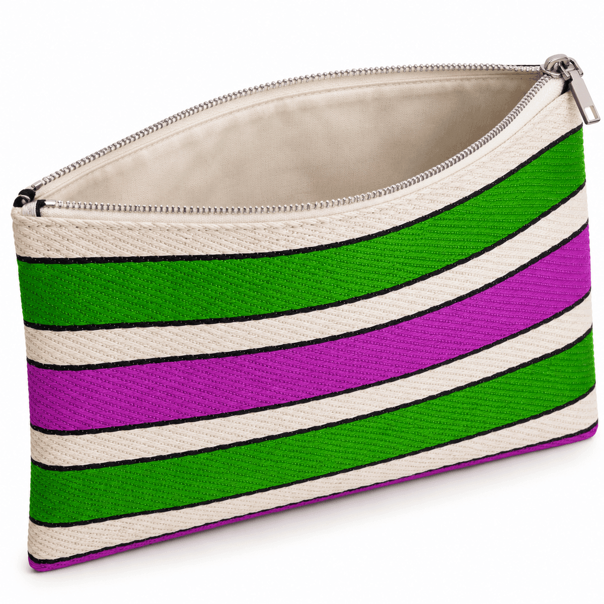 Verdant Stripe Recycled Nylon Zip Clutch